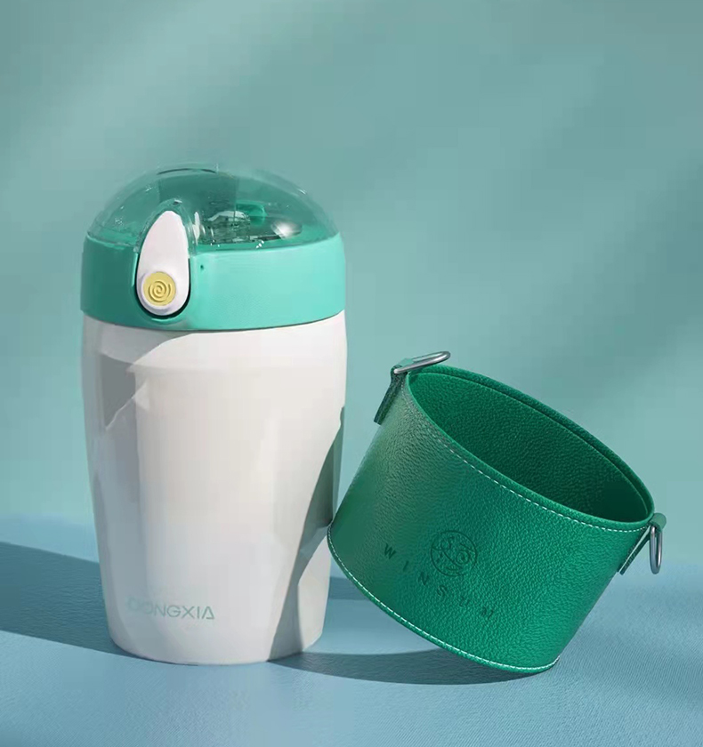 380ML潮麦吸管保温杯小清新个性潮流弹盖背带水杯