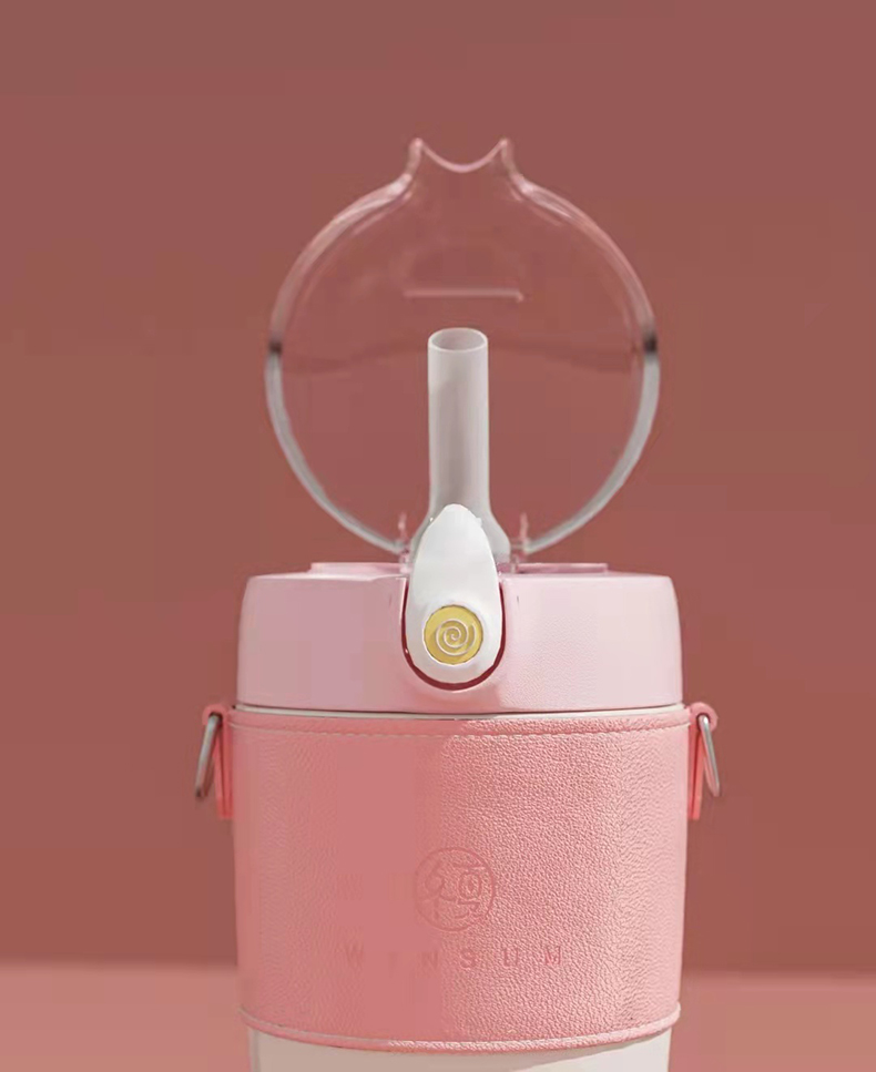 380ML潮麦吸管保温杯小清新个性潮流弹盖背带水杯