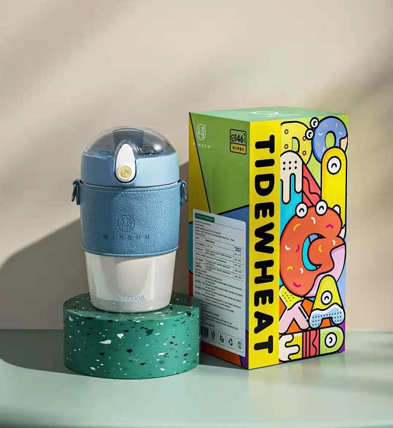 380ML潮麦吸管保温杯小清新个性潮流弹盖背带水杯