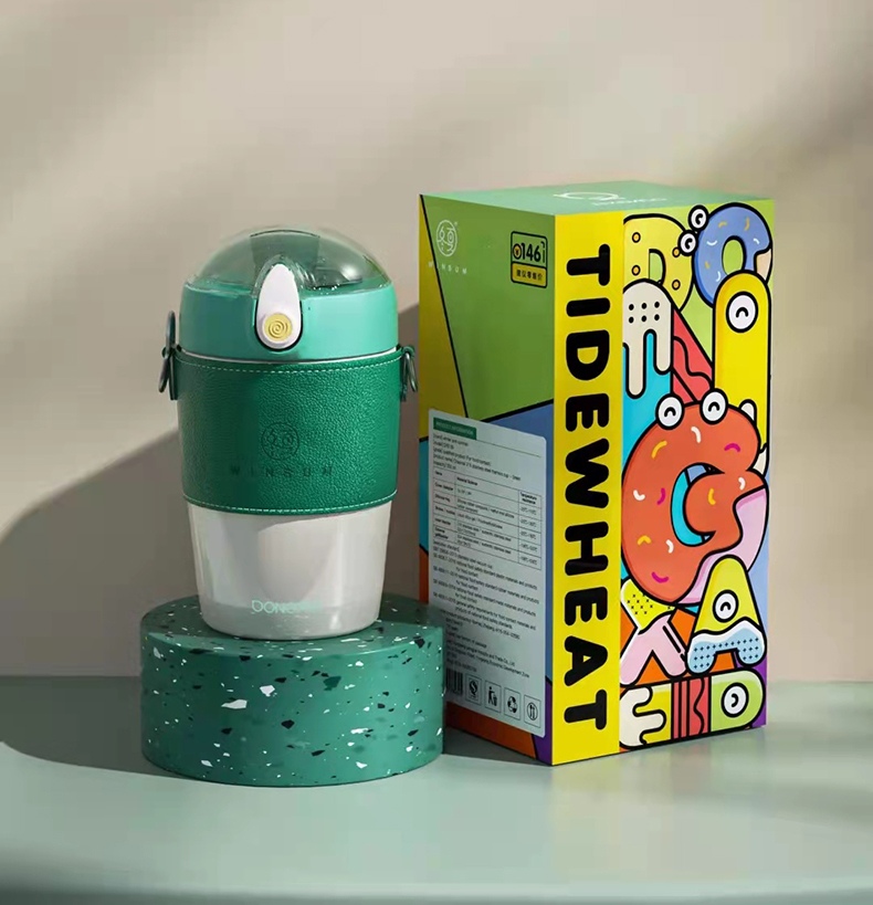 380ML潮麦吸管保温杯小清新个性潮流弹盖背带水杯