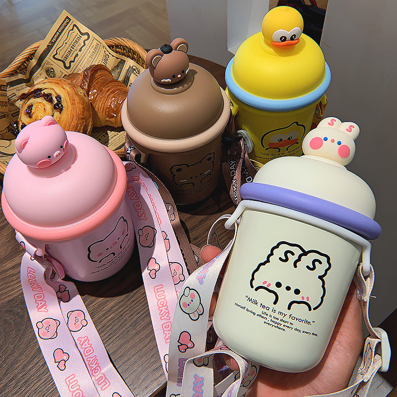 350ML动物联盟公仔保温杯小清新可爱卡通水杯（背带）
