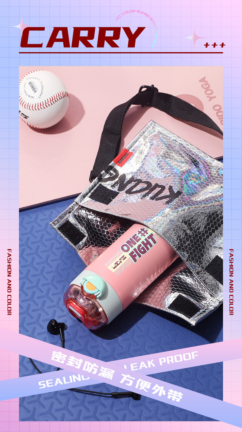 340ML潮流英文弹盖保温杯吸管杯便携304不锈钢水杯