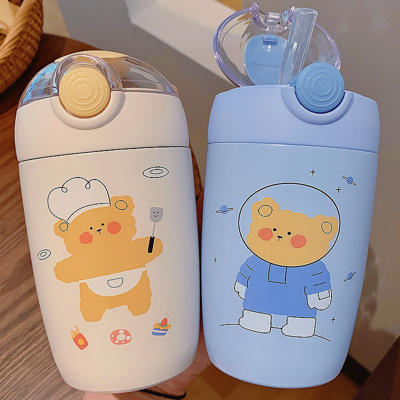 300ML可爱小熊系列保温杯便携随手弹盖式吸管学生杯