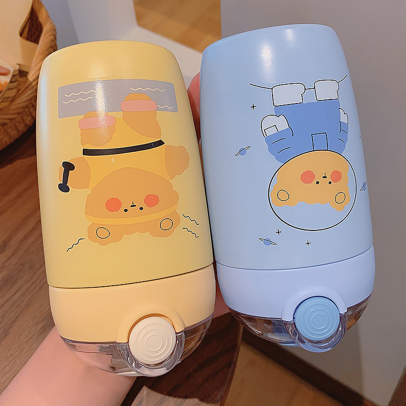 300ML可爱小熊系列保温杯便携随手弹盖式吸管学生杯