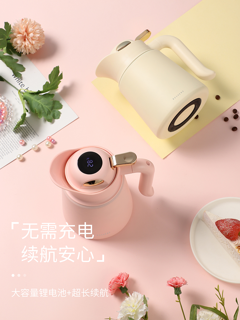 900ML轻奢款欧式咖啡壶大容量显温带手柄保温壶