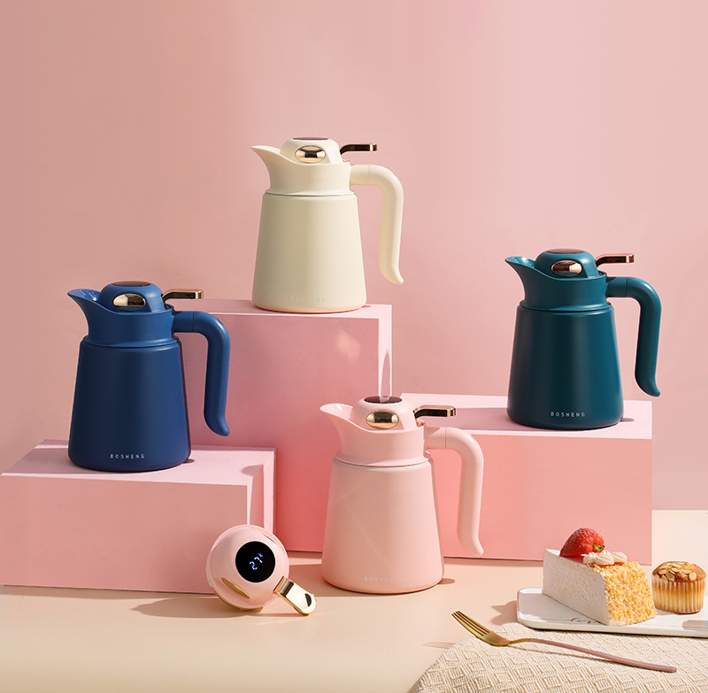 900ML轻奢款欧式咖啡壶大容量显温带手柄保温壶