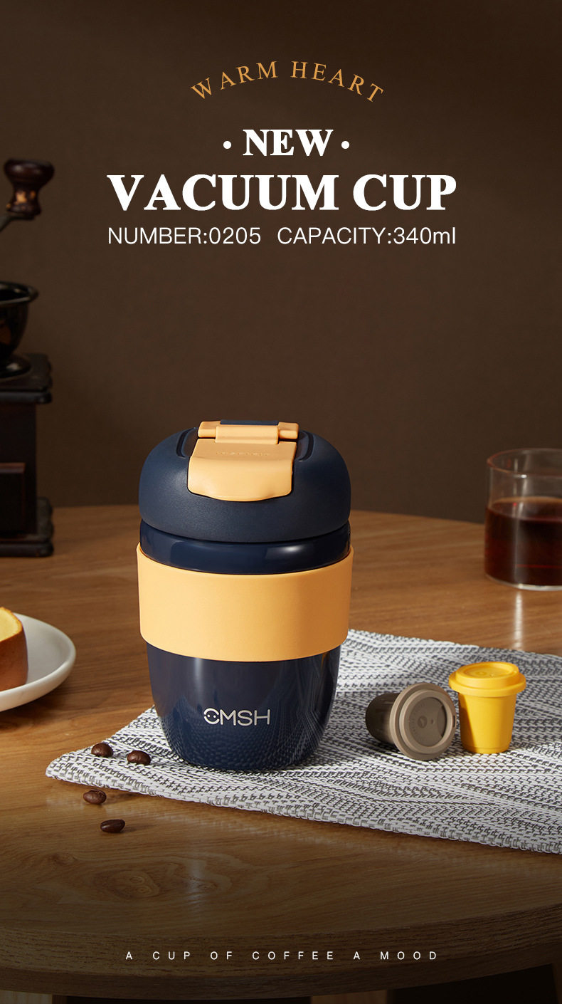 340ML简约316不锈钢轻奢双饮口保温杯商务咖啡杯