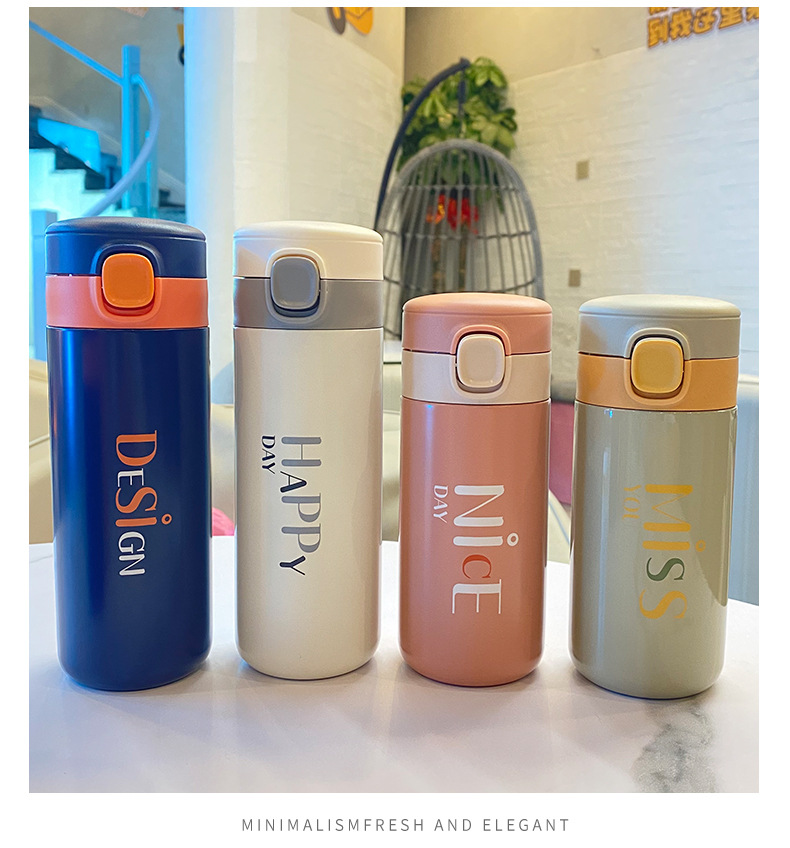 280ML字母时尚弹盖保温杯304不锈钢小清新直身水杯