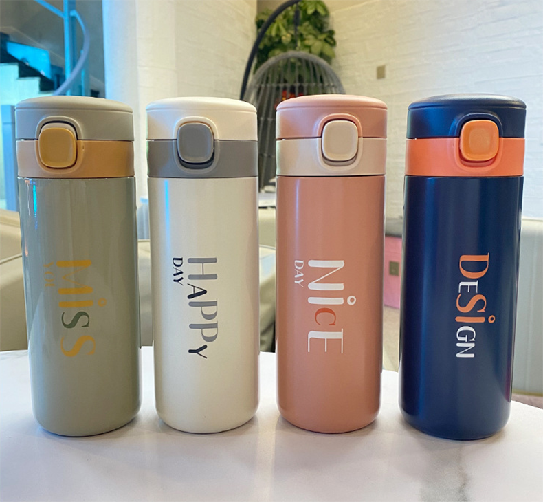 280ML字母时尚弹盖保温杯304不锈钢小清新直身水杯