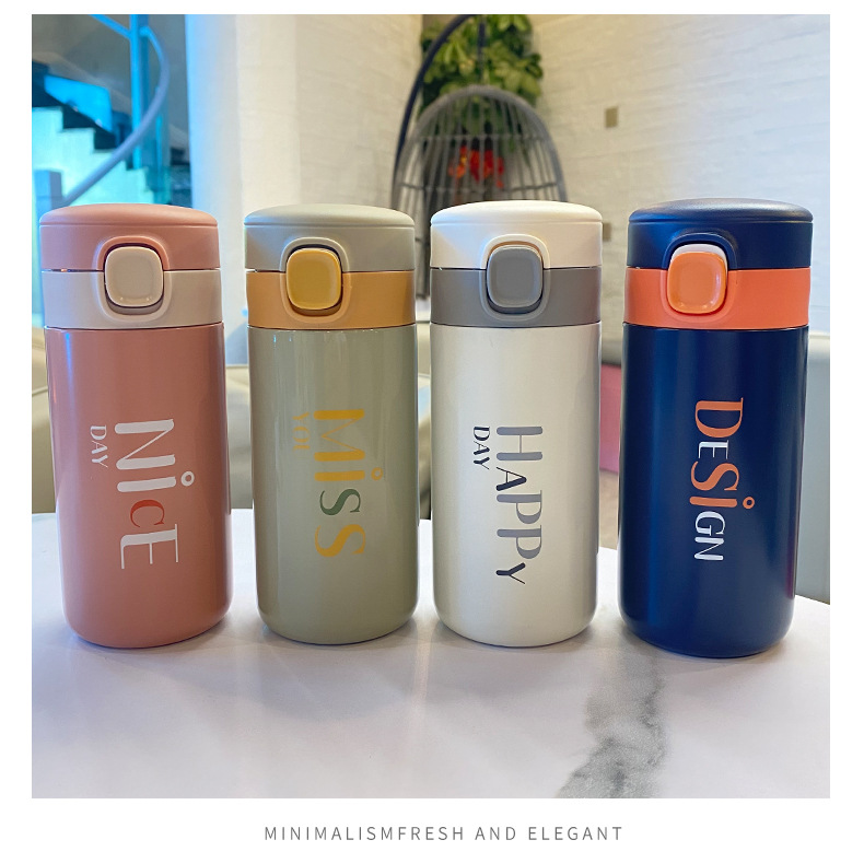 280ML字母时尚弹盖保温杯304不锈钢小清新直身水杯