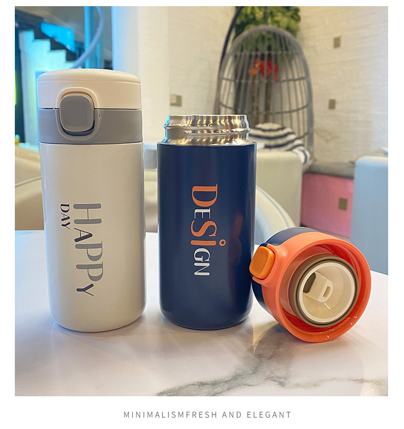 280ML字母时尚弹盖保温杯304不锈钢小清新直身水杯