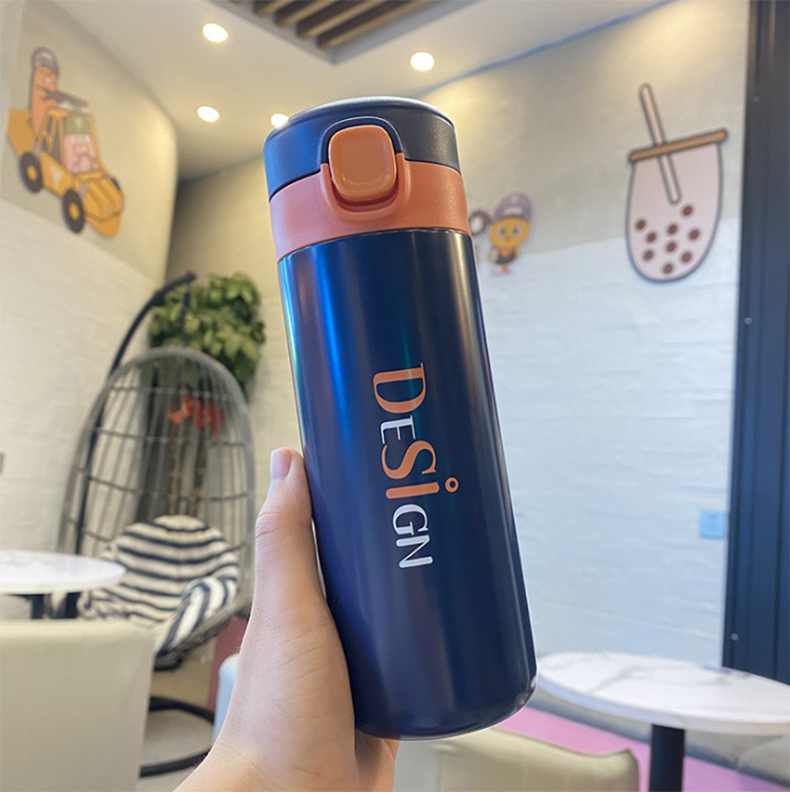 280ML字母时尚弹盖保温杯304不锈钢小清新直身水杯