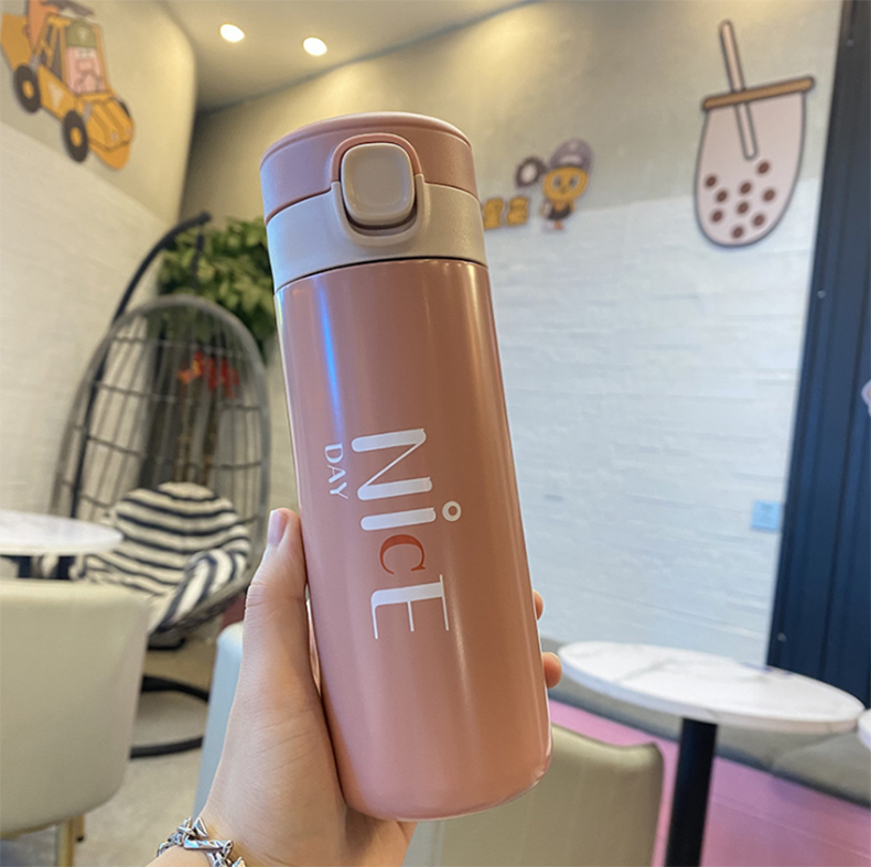 280ML字母时尚弹盖保温杯304不锈钢小清新直身水杯