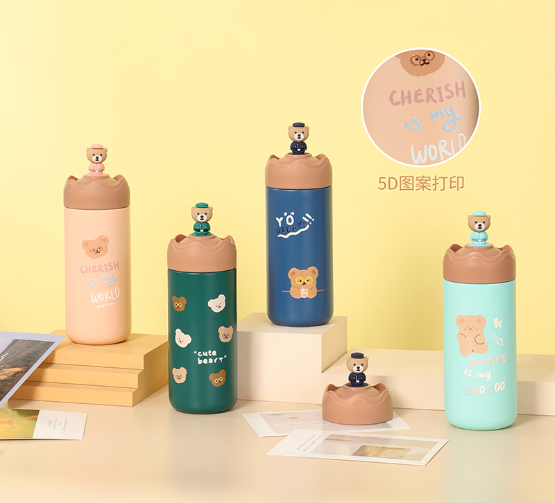 350ML皇冠立体小熊保温杯小清新直身杯学生情侣杯子