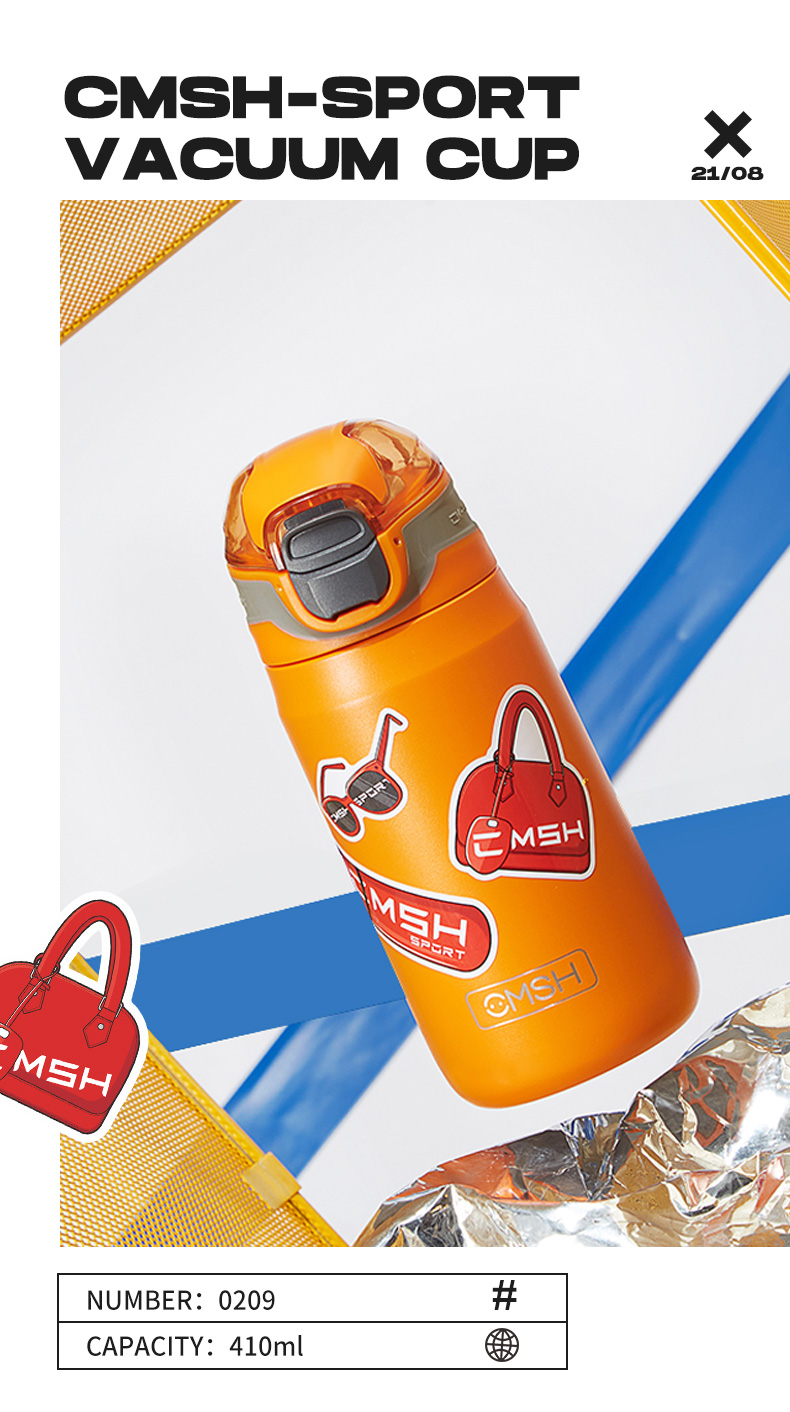 410ML潮牌运动提手保温杯创意弹跳盖车载健身水杯