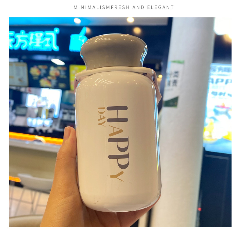 320ML时尚英文背带保温杯304不锈钢潮流纯色直身杯子