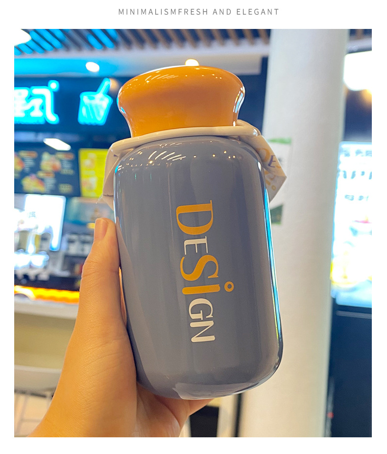 320ML时尚英文背带保温杯304不锈钢潮流纯色直身杯子