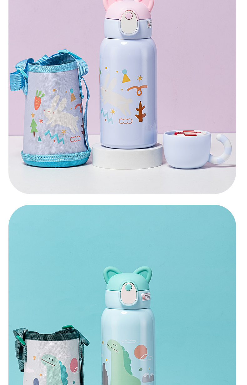 530ML卡通涂鸦乐园儿童壶304不锈钢一杯两盖保温杯