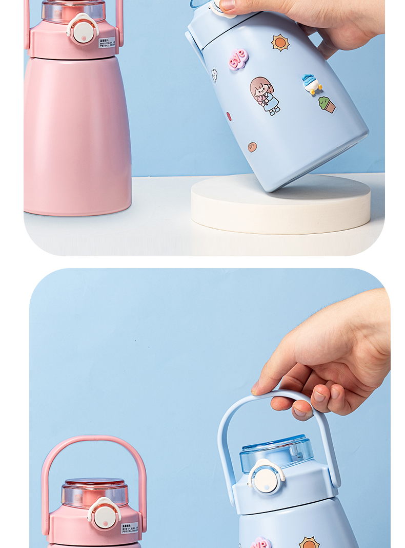 1100ML大容量便携提手保温杯304不锈钢可爱大肚杯