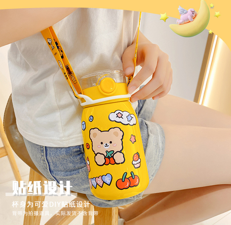 450ML创意潮玩系列贴纸保温杯学生可爱便携吸管水杯