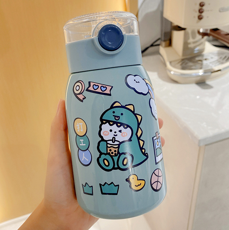 450ML创意潮玩系列贴纸保温杯学生可爱便携吸管水杯