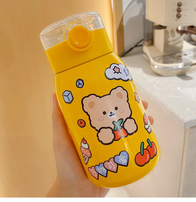 450ML创意潮玩系列贴纸保温杯学生可爱便携吸管水杯