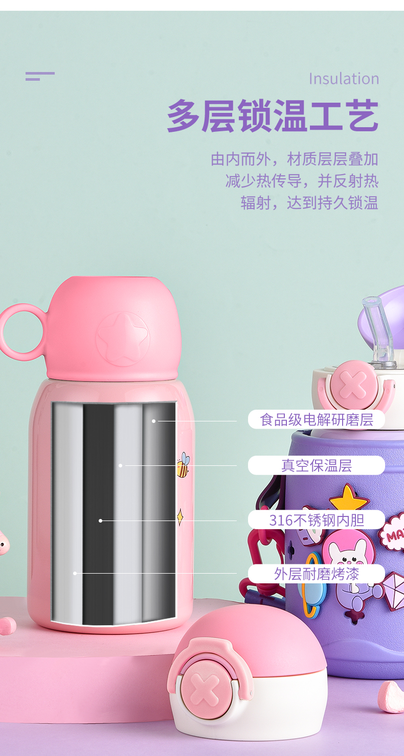 500ML创意卡通趣味动动DIY保温杯316不锈钢儿童水杯