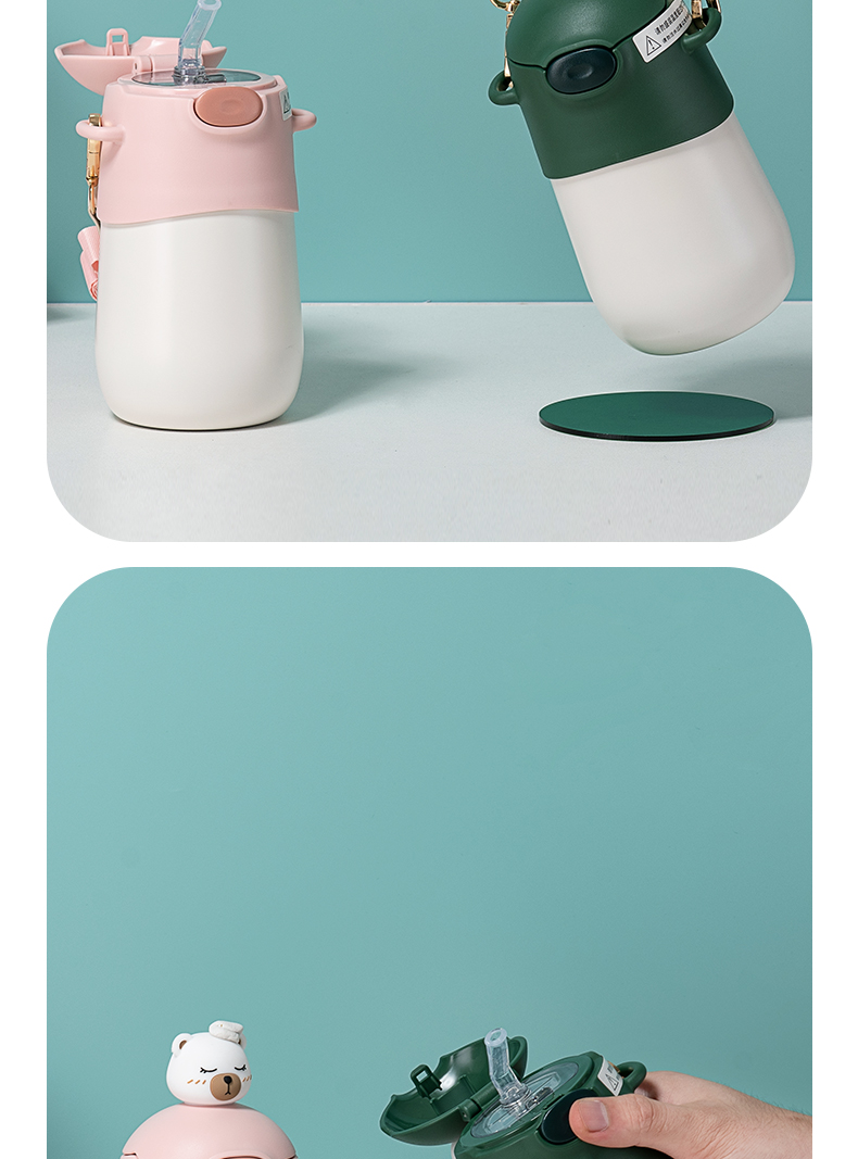 500ML时尚公仔DUKE熊吸管保温杯便携背带水杯子