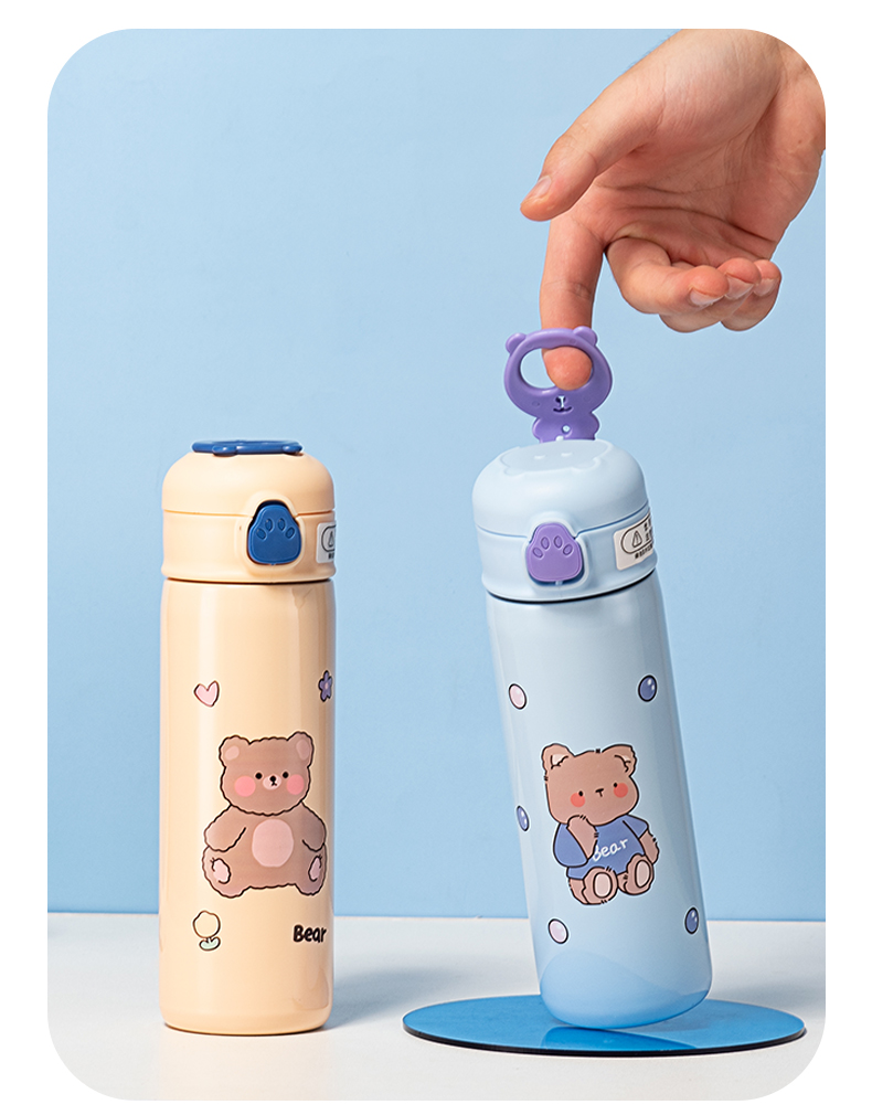 420ML熊掌弹跳吸管保温杯304不锈钢小清新少女心水杯