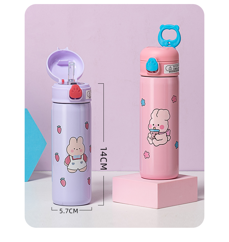 420ML熊掌弹跳吸管保温杯304不锈钢小清新少女心水杯