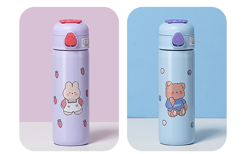 420ML熊掌弹跳吸管保温杯304不锈钢小清新少女心水杯