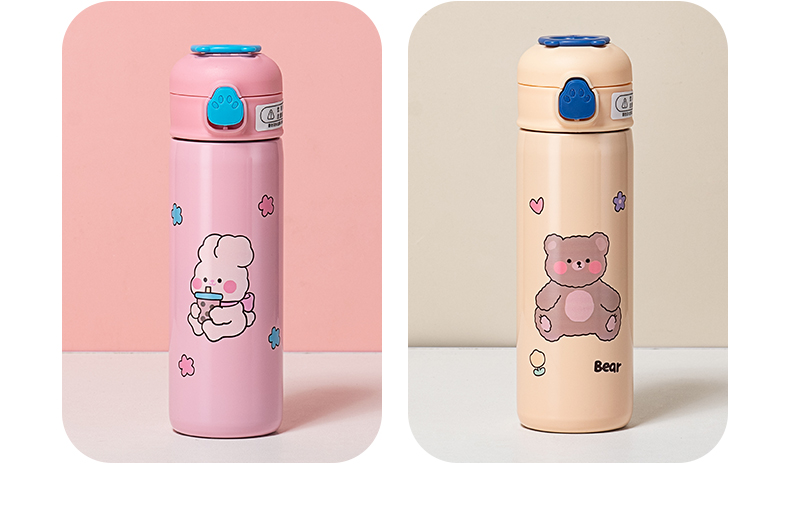 420ML熊掌弹跳吸管保温杯304不锈钢小清新少女心水杯