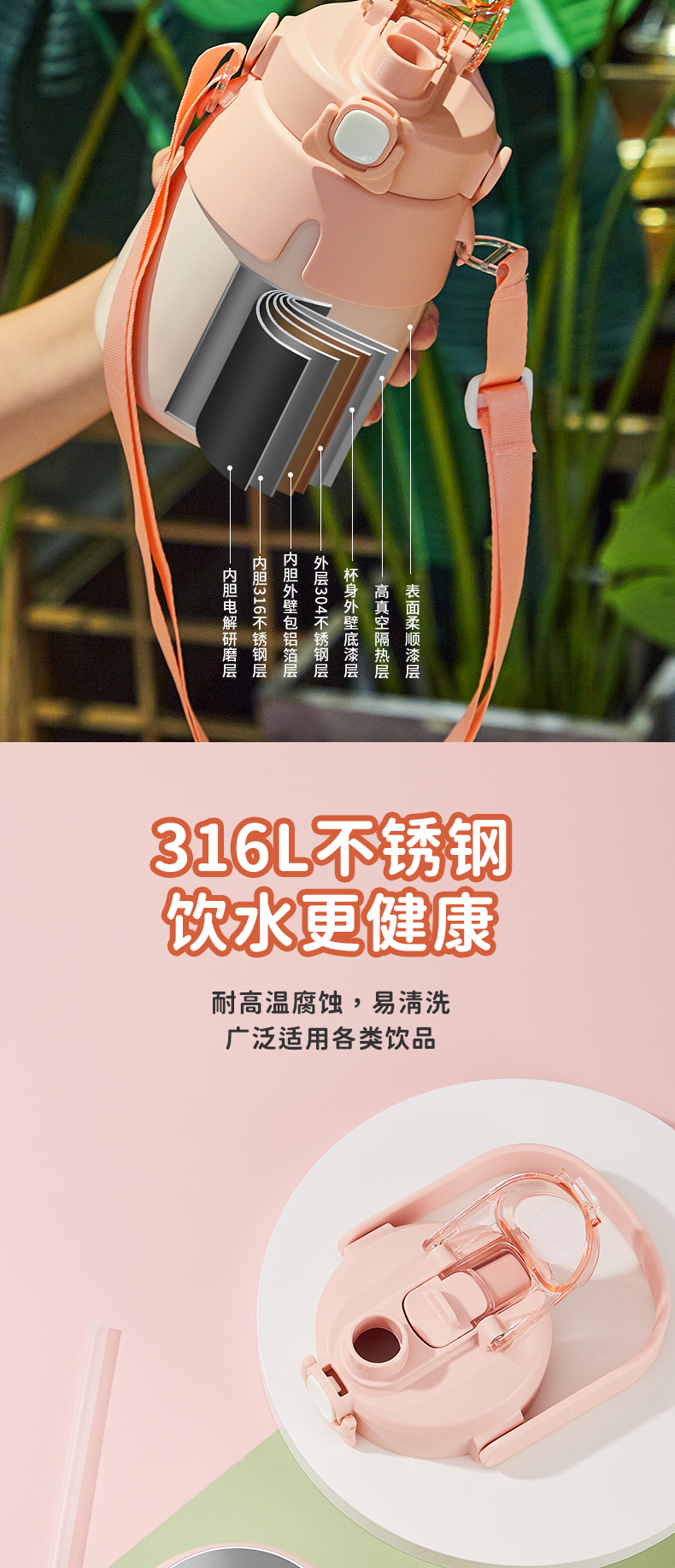 900ML尚泰大容量潮流保温杯316不锈钢萌趣双饮大肚杯