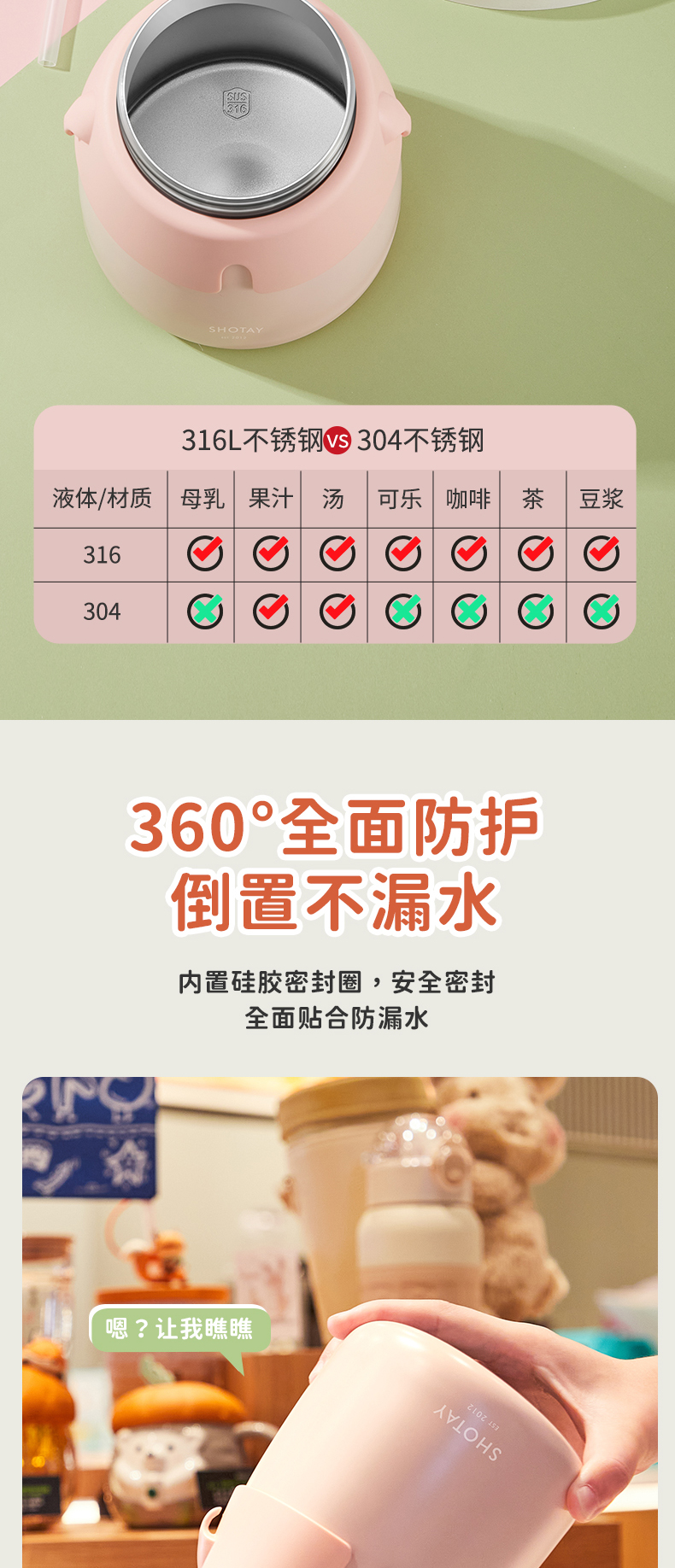 900ML尚泰大容量潮流保温杯316不锈钢萌趣双饮大肚杯