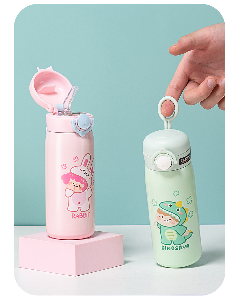 350ML美乐大眼萌毛绒套保温杯304不锈钢吸管水杯