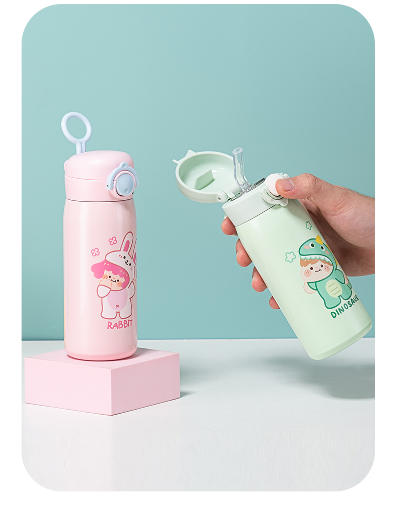 350ML美乐大眼萌毛绒套保温杯304不锈钢吸管水杯