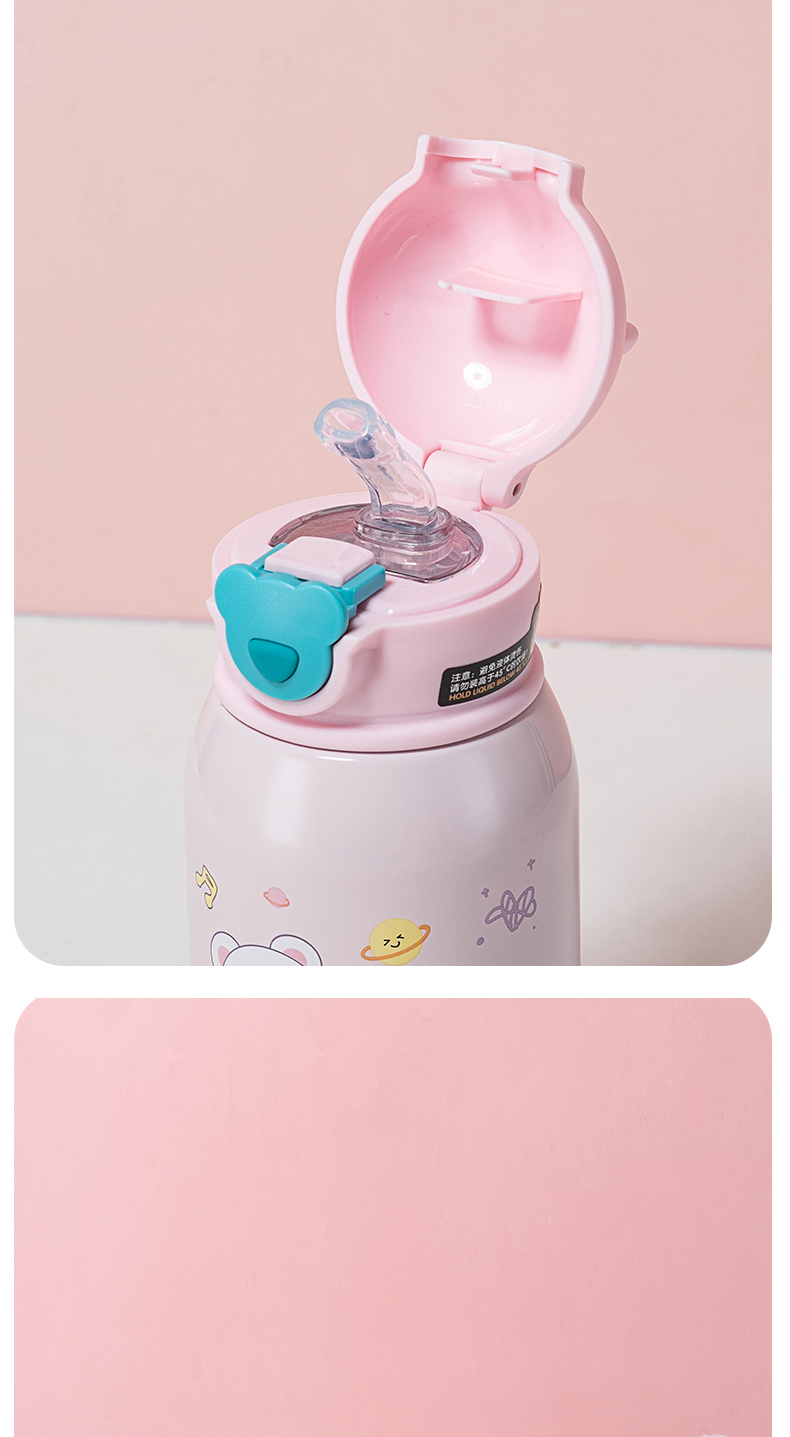 450ML卡通毛绒小熊单盖儿童保温杯316不锈钢吸管杯