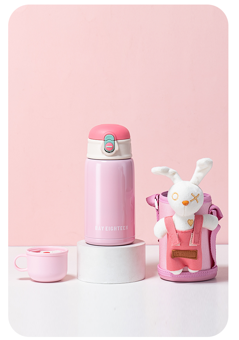 500ML卡通毛绒兔熊儿童壶304不锈钢一杯两盖保温杯