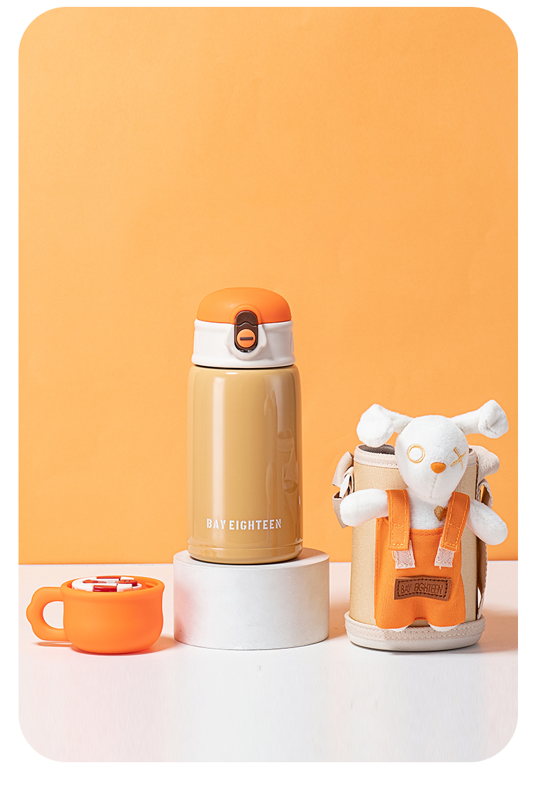 500ML卡通毛绒兔熊儿童壶304不锈钢一杯两盖保温杯