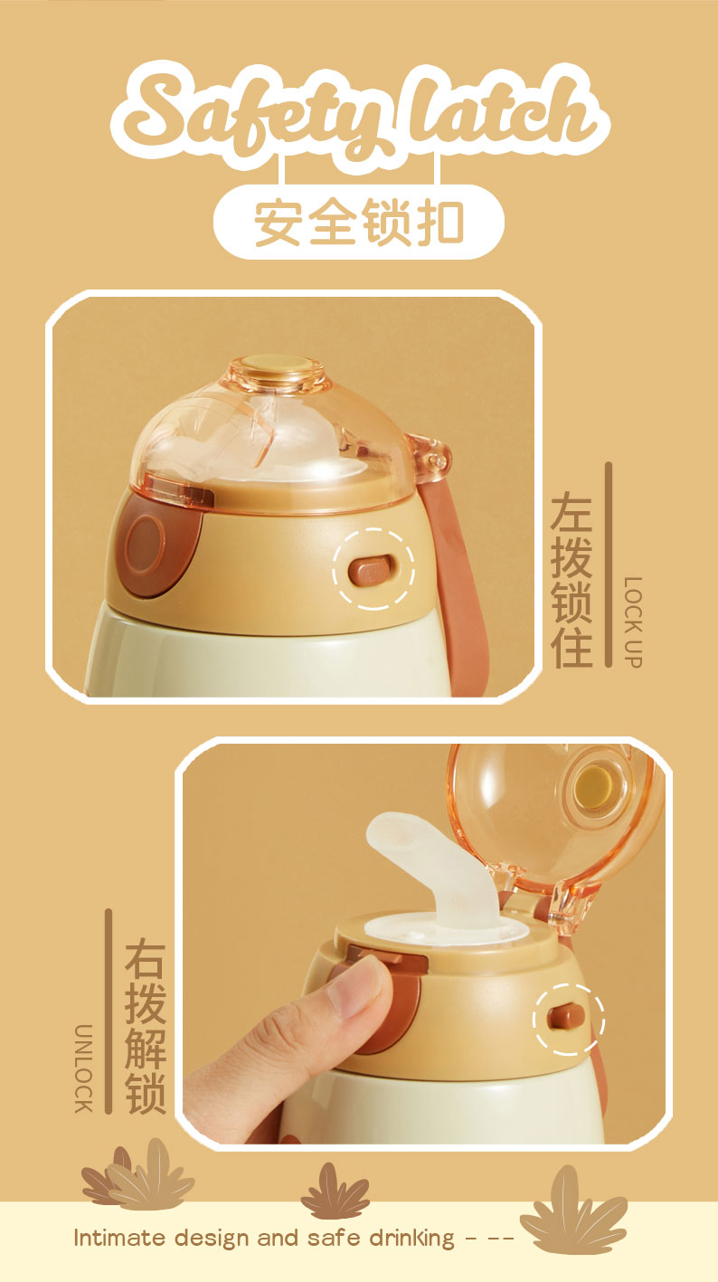 510ML3D萌宠动物保温杯316不锈钢保温壶带吸管水杯