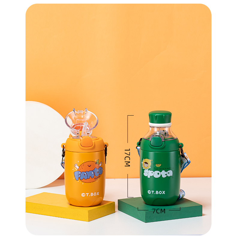 380ML百世橙子系列保温杯304不锈钢学生情侣杯子送背带