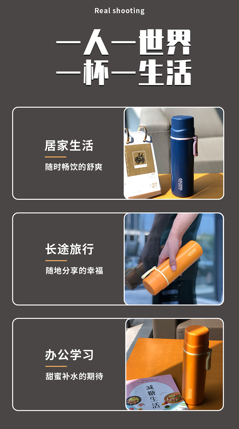 450ML攀升系列保温杯简约纯色304不锈钢便携提手杯子