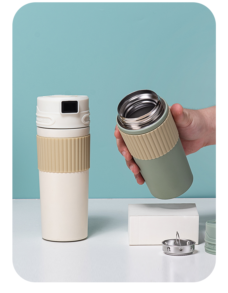 400ML时尚简约显温支架保温杯男女士商务办公水杯