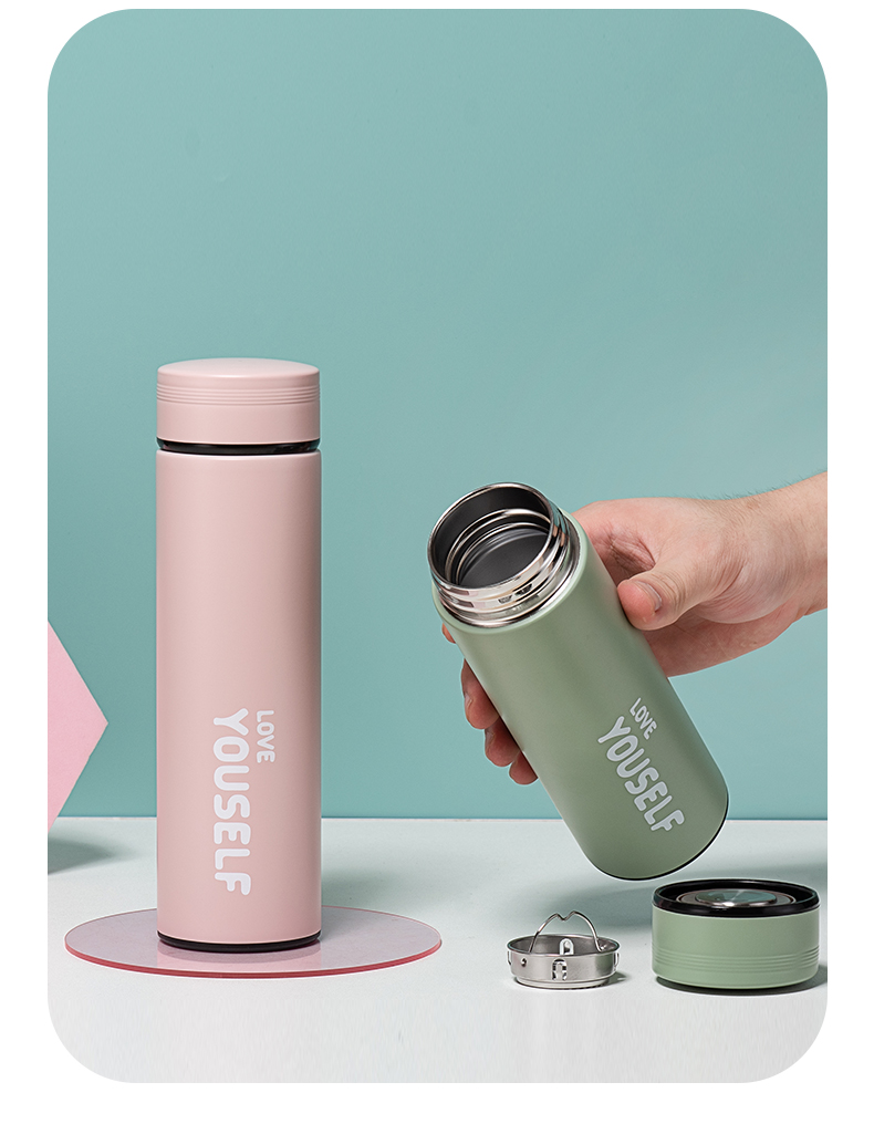 500ML爱自己商务直身保温杯男女士带茶隔办公水杯