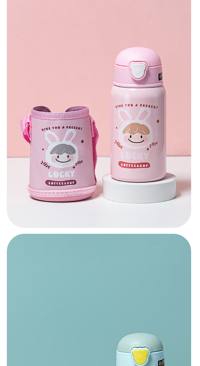 400ML可爱元气物语单盖儿童保温杯304不锈钢吸管杯