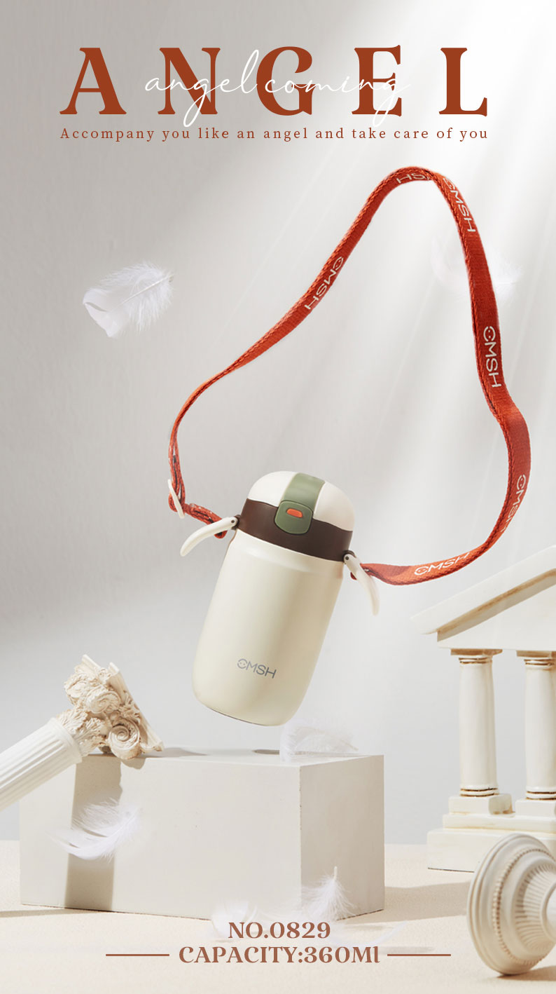 280ML萌趣背带吸管保温杯304不锈钢小巧弹跳盖水杯