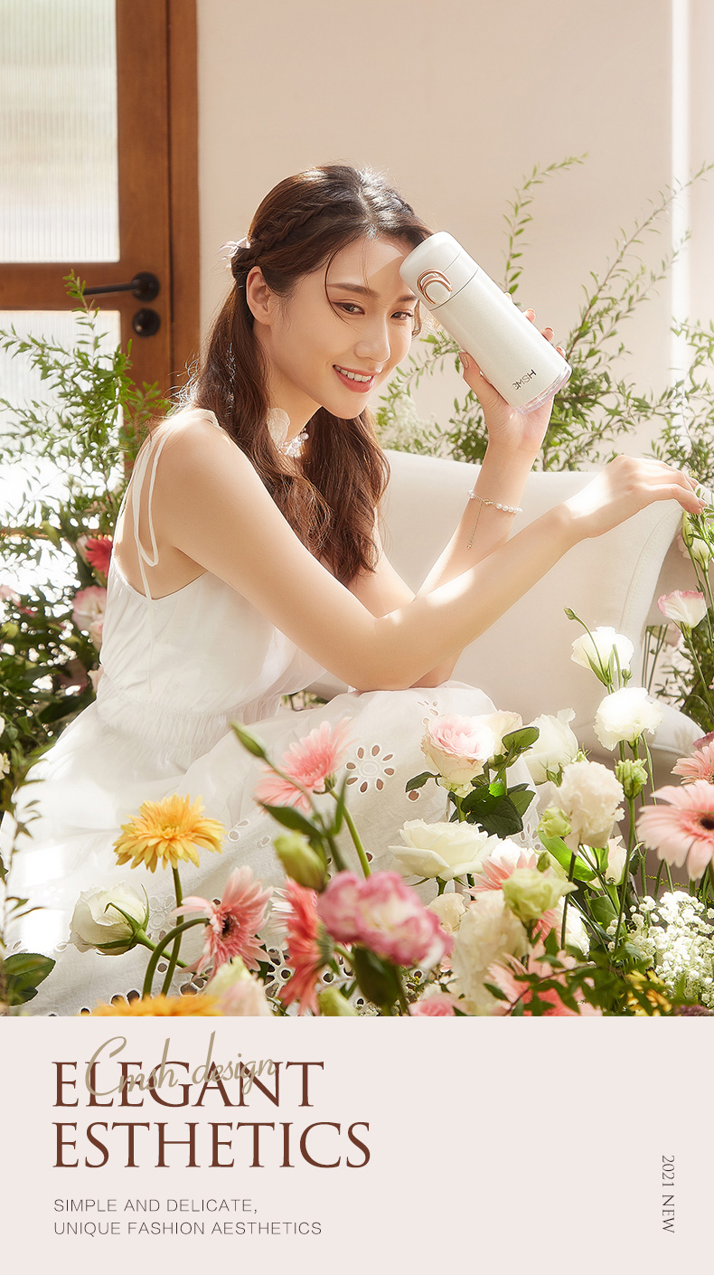 330ML轻奢弹扣吸管保温杯女士小清新简约纯色杯子