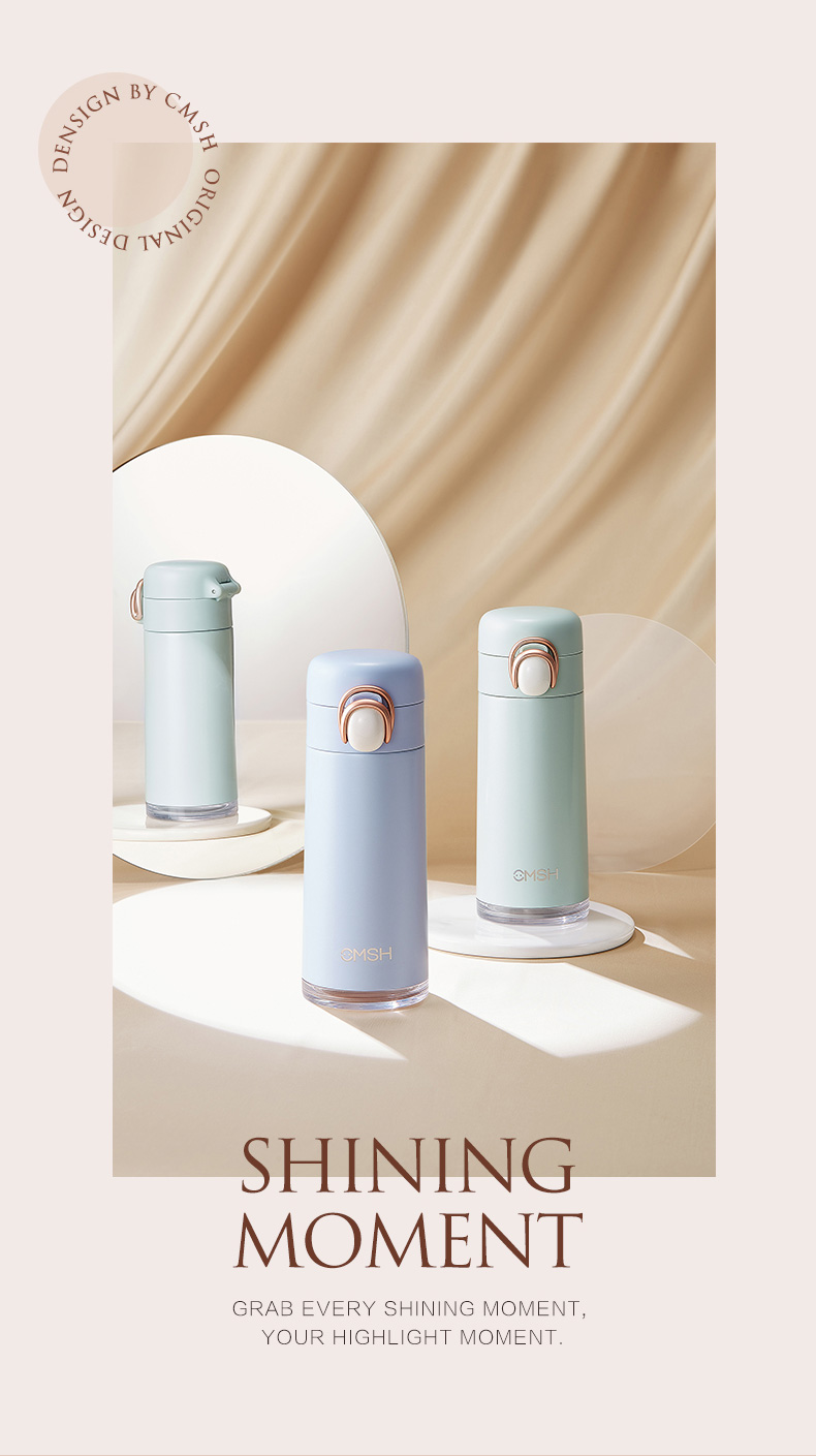 330ML轻奢弹扣吸管保温杯女士小清新简约纯色杯子