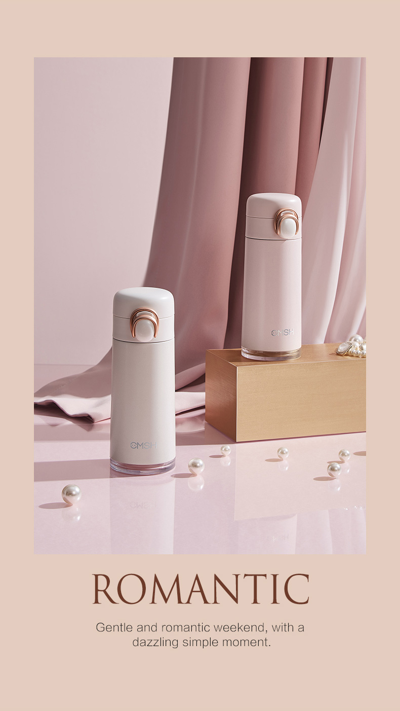 330ML轻奢弹扣吸管保温杯女士小清新简约纯色杯子