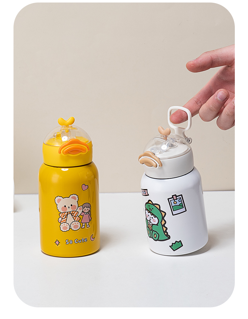 350ML贴纸款小萌鸭吸管保温杯304不锈钢弹跳盖水杯